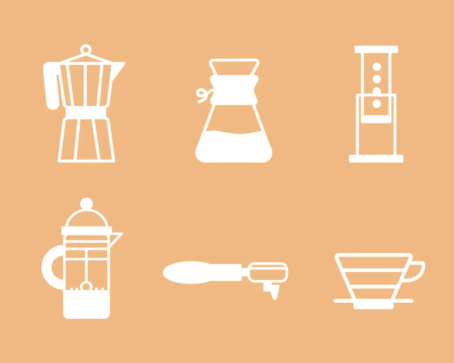 Stylised icons of coffee brewing equipment